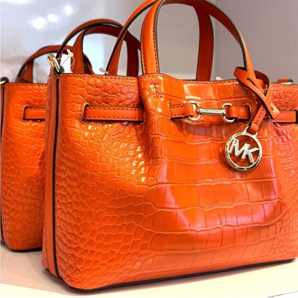 Michael Kors Carson Small Crocodile Embossed Satchel Bag Red Clay - Picture 5 of 11